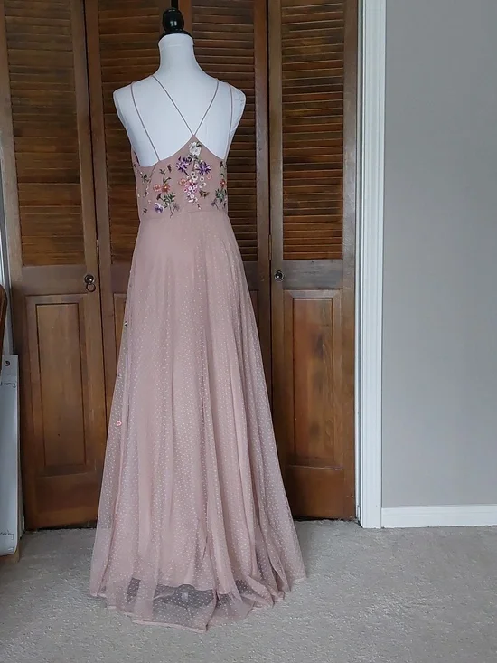 ASOS Dusty Pink Floral Embroidered Dobby Mesh Cami Strap Maxi Dress Sz 8 - Picture 5 of 15